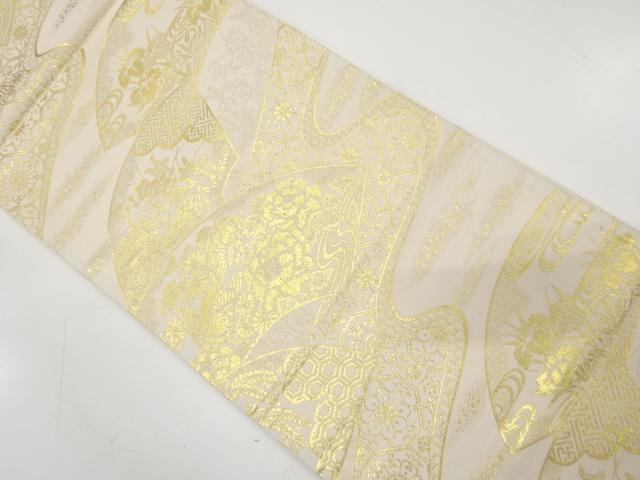 JAPANESE KIMONO / ANTIQUE FUKURO OBI / SILK / WOVEN FLORAL PLANTS